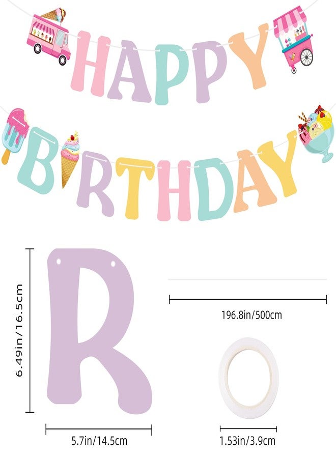 Lemicin Ice Cream Happy Birthday Banner - Colorful Ice Cream Birthday Party Sign Decorations for Girls Kids Summer Theme Party Supplies - Image 2